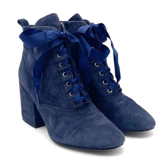 Sam Edelman Boot Tate Dark Blue Suede Block Heel Lace Up Granny Boot Size 5.5 - Picture 16 of 16